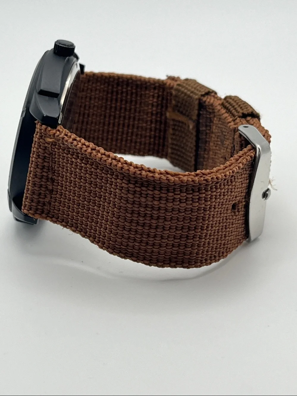 Men's Brown Canvas Strap Black Dial Jacket-Style Watch